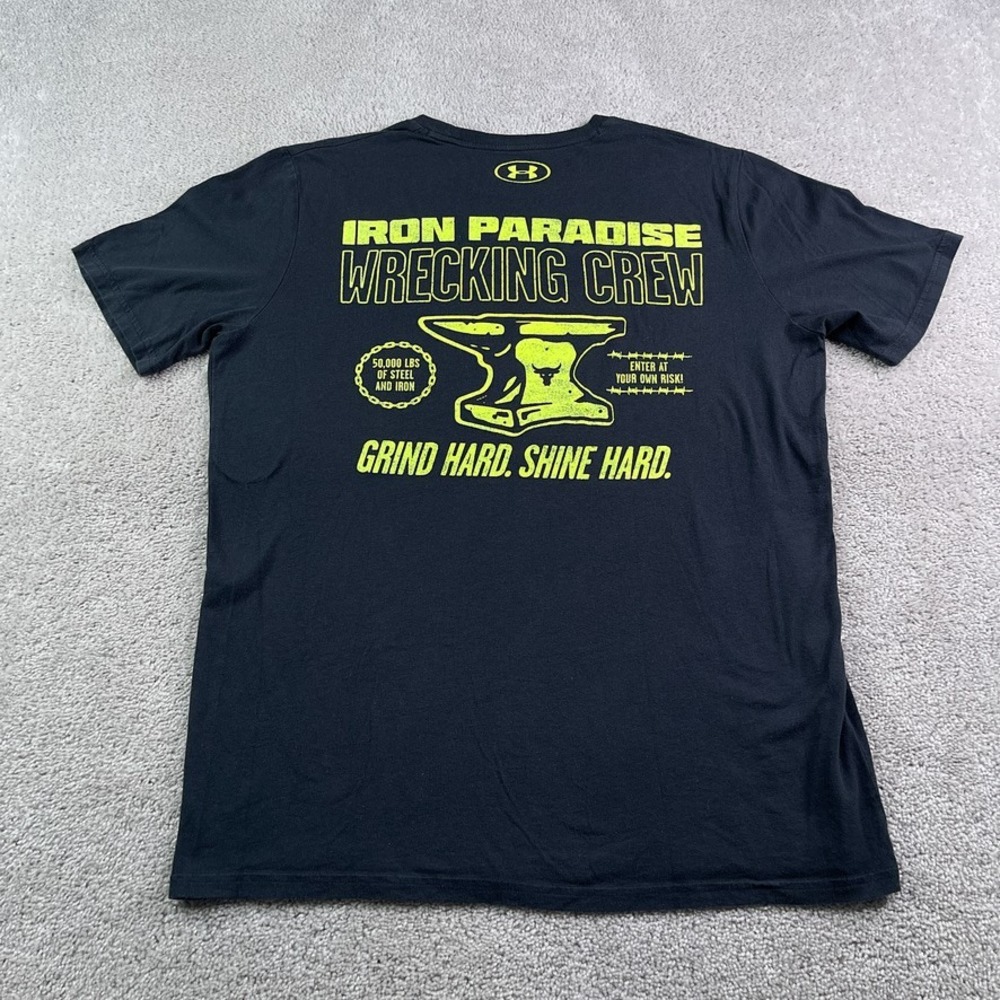 Under Armour Shirt Mens XL Black Project Rock Iron Paradise Wrecking Crew Gym
